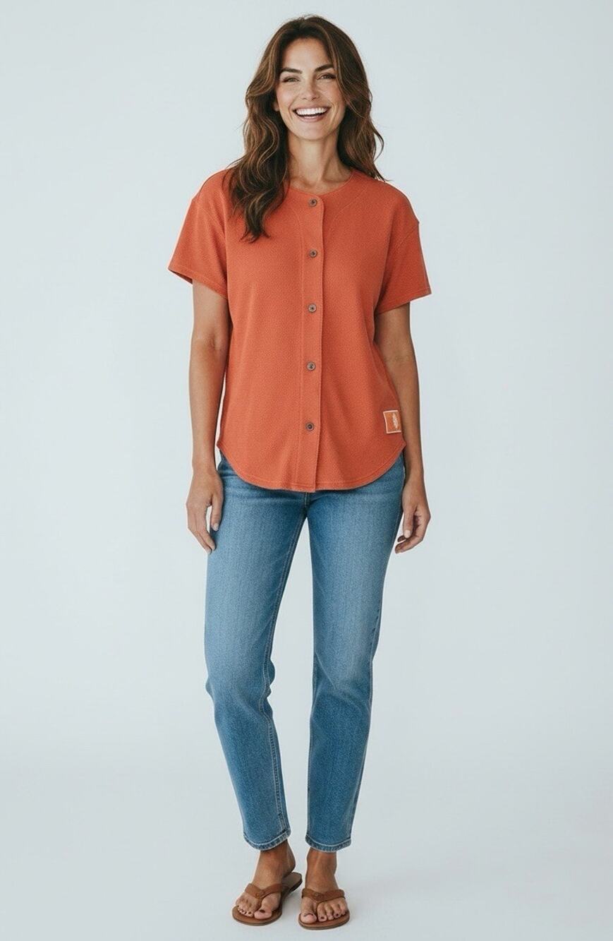 FP Movement Post Up High V-Neck Tee in vibrant orange